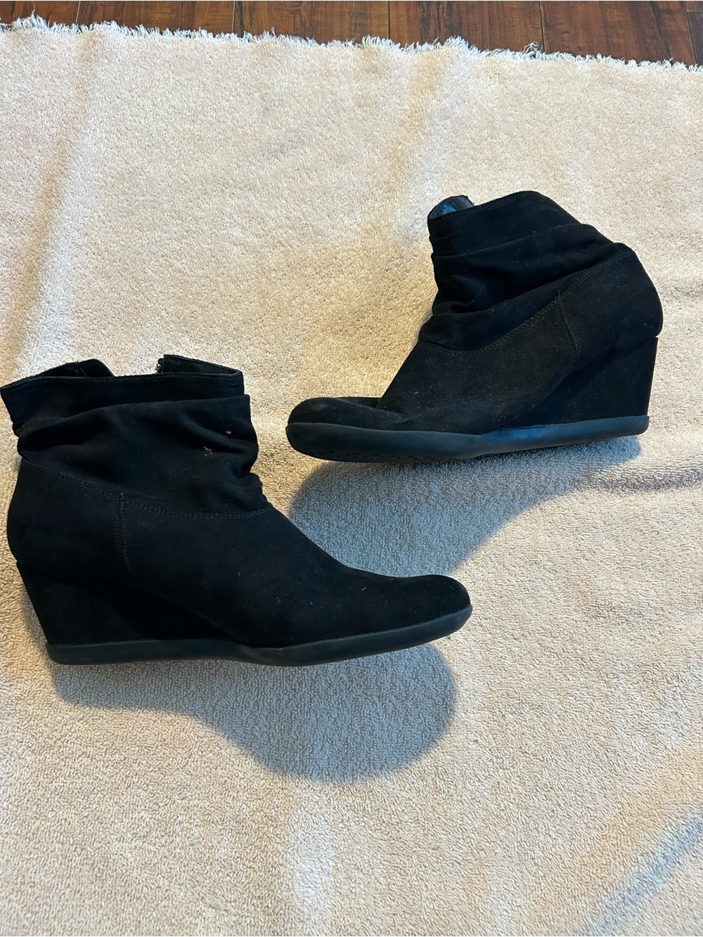 AEROSOLES Black Suede Wedge Ankle Boots